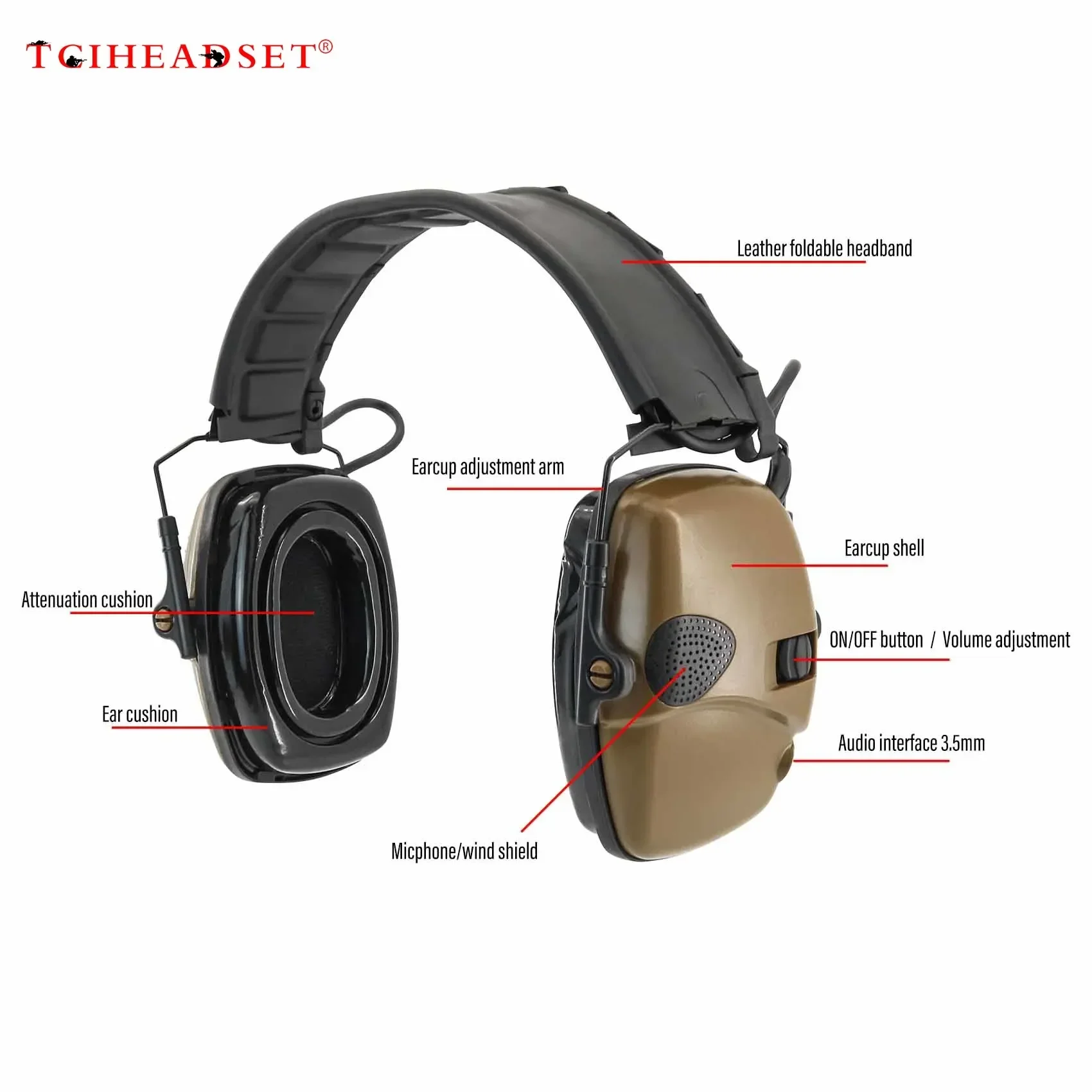 TCIHEADSET diadema extraíble recién mejorada, auriculares tácticos con cancelación de ruido, protección auditiva para caza y Tiro - imagen 3