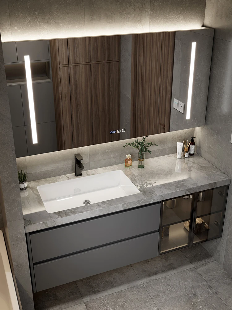 Armario de baño con conexión sin costuras de cerámica Rock, combinación de fregadero minimalista, armario de lavabo de baño - imagen 5