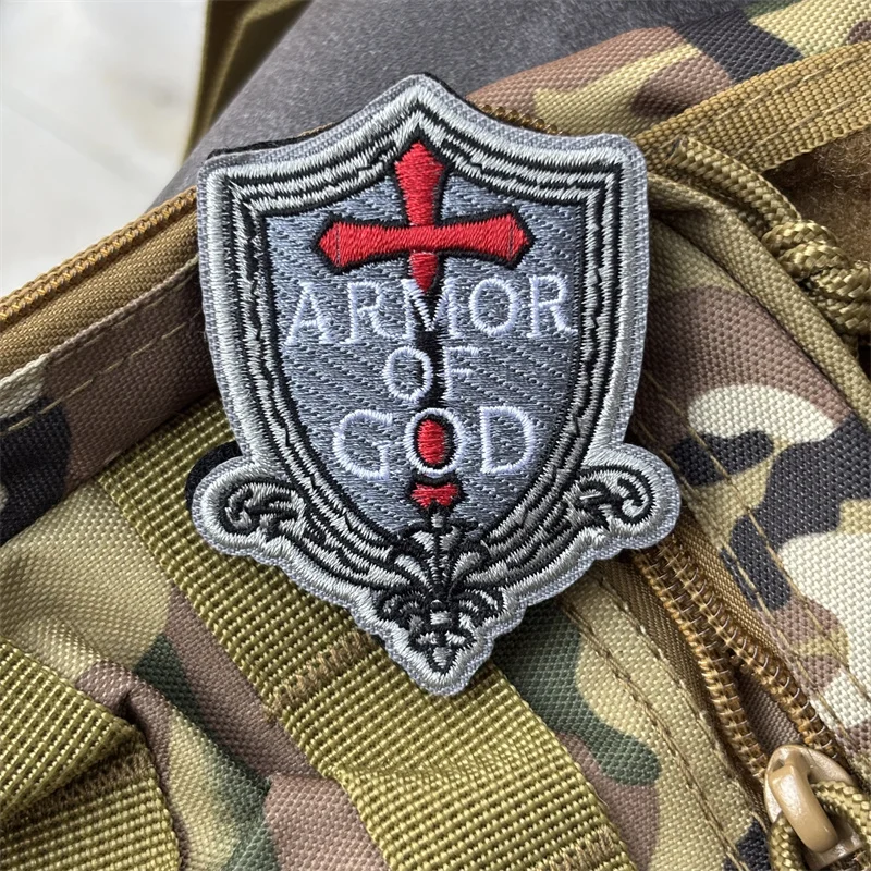 Parche bordado "Armor de Dios Cross Shield", insignia de moral táctica, parche militar con gancho, ropa, mochila, pegatinas, brazalete - imagen 3
