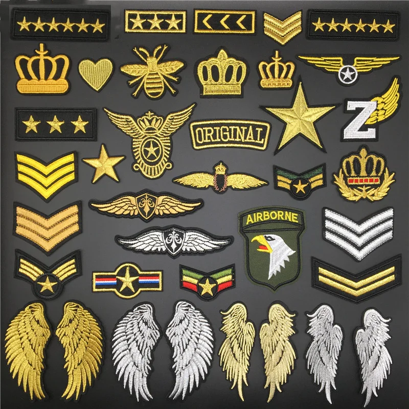 Parches bordados de alas de corona para ropa, parches de apliques de costura para planchar Diy, insignias para ropa, pegatinas de rayas para mochila