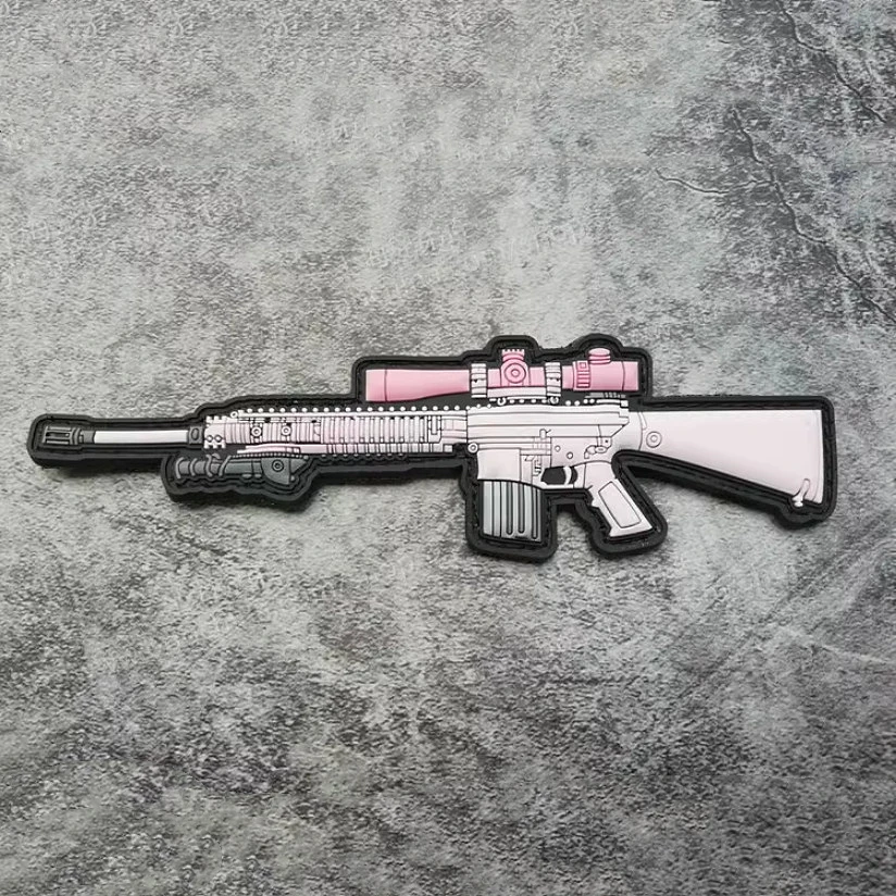 Parches para Rifle armado de PVC 3D, pistola de asalto de francotirador, brazalete de carbono, insignia táctica de habilidad Barrett para bolsa de ropa, versión Q SR25 M416 - imagen 2