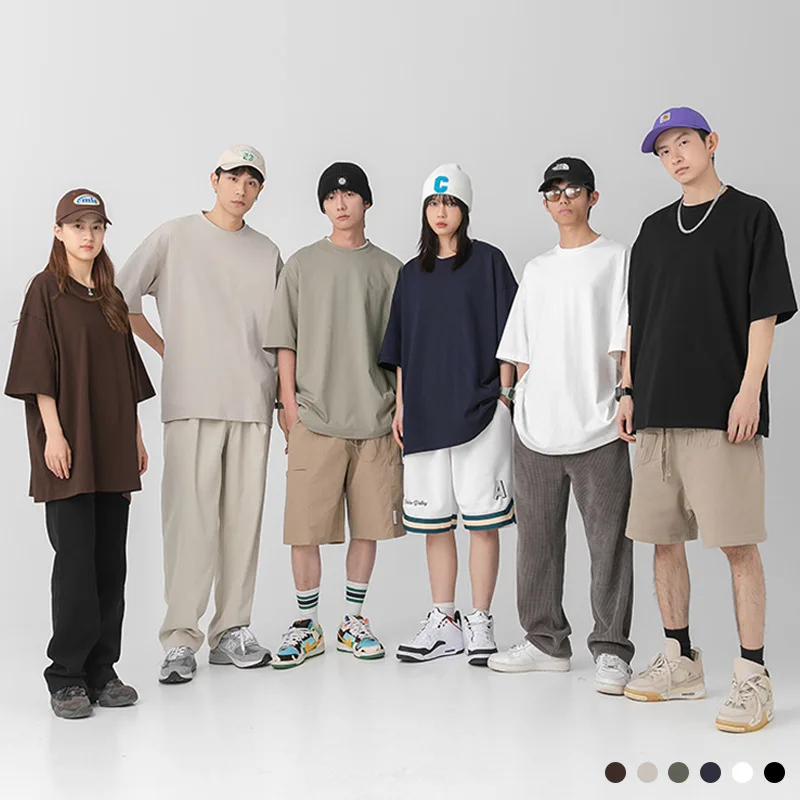 Camiseta de algodón pesado para hombre y mujer, camiseta informal de manga corta, camisetas de Color sólido, ropa de calle de Hip Hop, Tops básicos - imagen 3