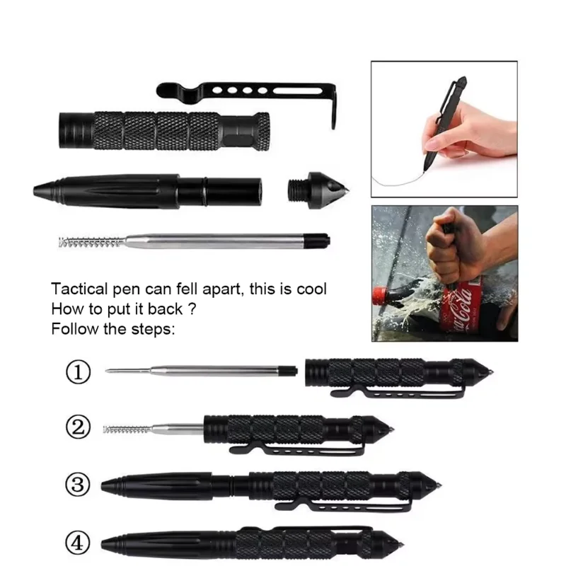 Bolígrafo de autodefensa, bolígrafo táctico portátil de aluminio de aviación, bolígrafo rompecristales de emergencia, protección de seguridad, supervivencia, multiherramienta EDC - imagen 5
