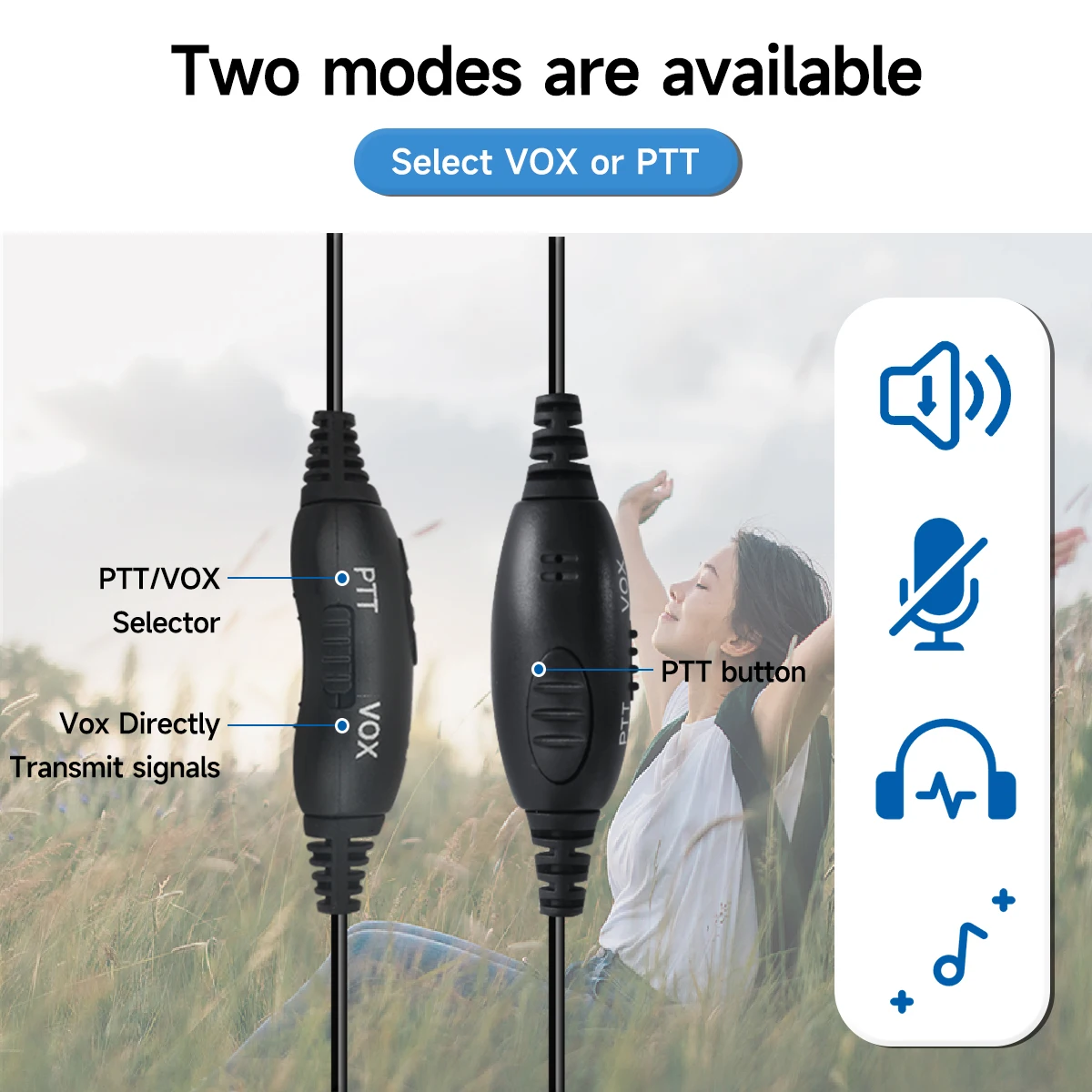 ABBREE Head Mounted Earphones 2Pin K Plug Walkie Talkie Headset PTT/VOX Mic For Baofeng UV-5R UV-21 UV-5RH Quansheng UV-K5 UV-K6 - imagen 2