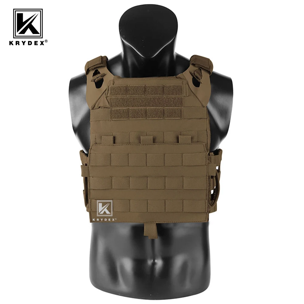 KRYDEX-Chaleco táctico portador de placa marrón Coyote, con solapa MOLLE, armadura de asalto de liberación rápida, chaleco CS de combate Airsoft JPC 2