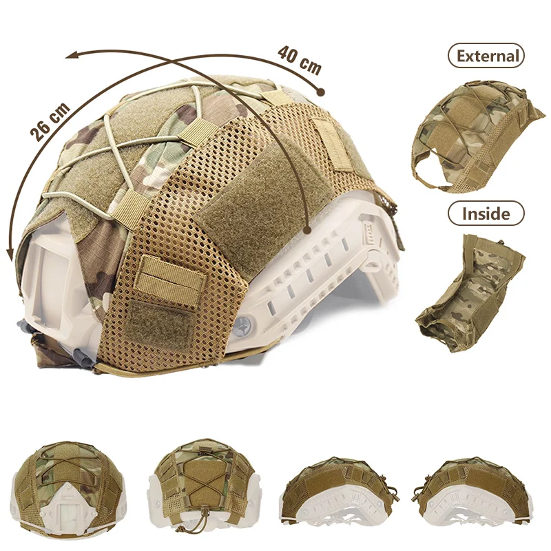 Funda para casco, cubierta de máscara de tela de camuflaje para casco rápido Airsoft, cordón de choque con bucles de nailon para caza, tiro y accesorio de Paintball - imagen 2