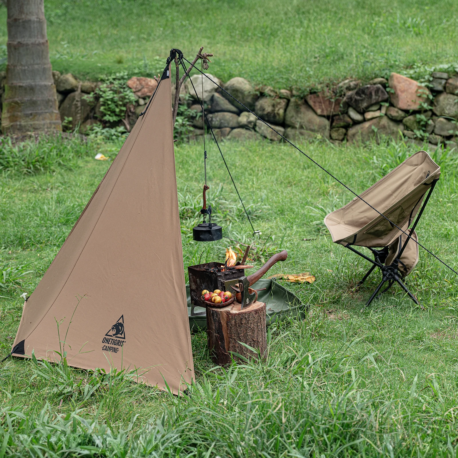 OneTigris-Lona de supervivencia para acampar, lona de viento de algodón de terileno, resistente, T/C para fogatas y espacios de cocina al aire libre - imagen 3