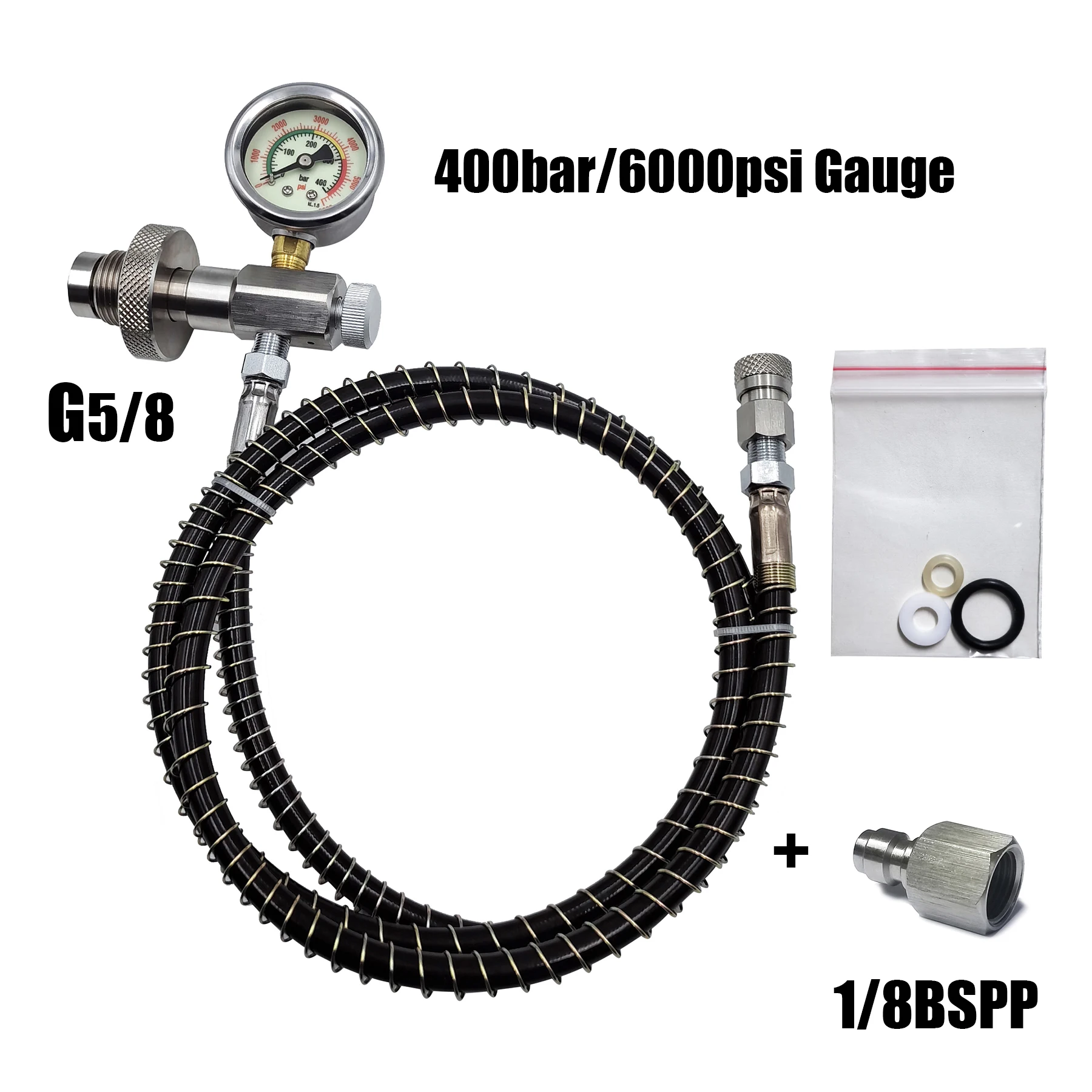 Estación de llenado de aire de alta presión G5/8, conector de llenado de repuesto, válvula adaptadora DIN, tanque grande a botella cilíndrica pequeña de acero inoxidable