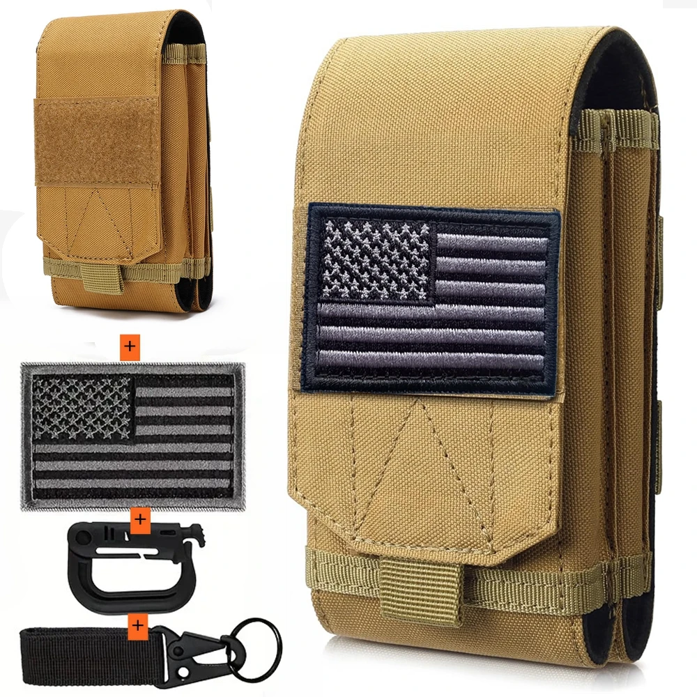 Bolsa para teléfono Molle, funda táctica para teléfono, soporte Universal para teléfono móvil doble, bolsa EDC de utilidad con llavero con parche de bandera de EE. UU., hebilla D - imagen 3