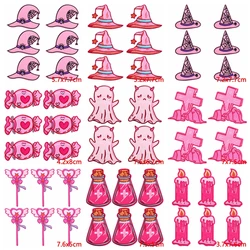 10 unids/lote, parche bordado de sombrero mágico fantasma, parches para planchar para ropa, parches bordados de Halloween para ropa, insignias adhesivas