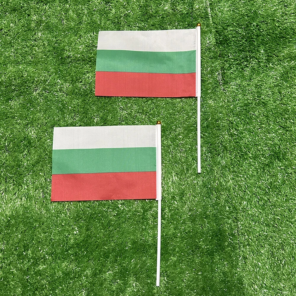 Bandera del cielo bandera de mano de Bulgaria 10/20/50/100 Uds 21*14cm banderas onduladas de mano de Bulgaria con poste de plástico para actividades deportivas decoración del hogar - imagen 3