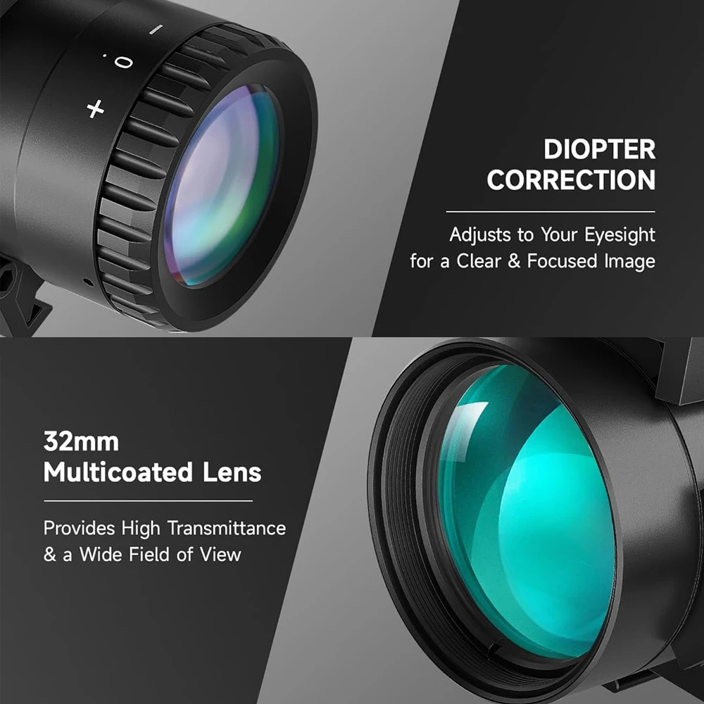 Alcance de rifle de prisma 4x32 con mira de punto rojo de 3 MOA y láser verde para rieles de 20 mm Pistolas largas Combinación de alcance con telémetro iluminado RGB - imagen 5