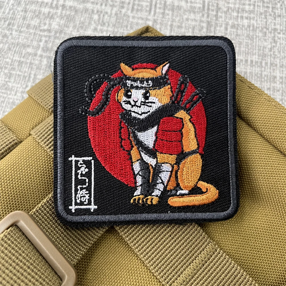 Insignia de moral de gato Samurái y Chica de Anime japonés, parches bordados, mochila táctica, brazalete militar de gancho y bucle - imagen 5