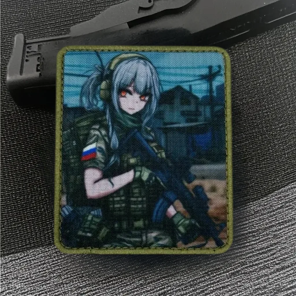 Parches tácticos de insignia de moral de soldado femenino de Anime ruso, brazalete militar táctico, gancho y bucle, accesorios para mochila, pegatina