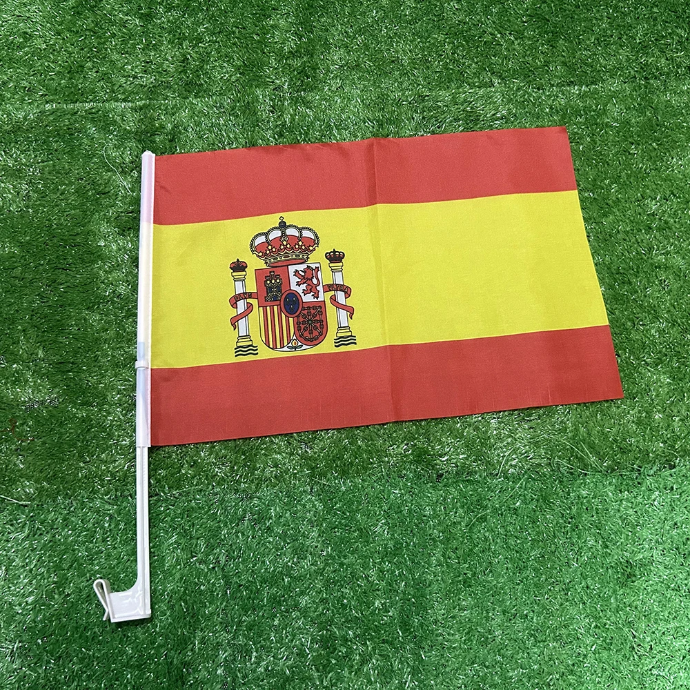 Bandera de SKY, bandera de coche de España, 30x45cm, bandera ondulada de coche de España, bandera nacional, bandera ondeante de portador estándar con mástil de plástico