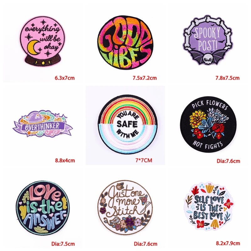 10 unids/lote, venta al por mayor, parche con letras de arcoíris de dibujos animados, parches bordados en idioma positivo, sombreros, parches para planchar DIY para ropa - imagen 4