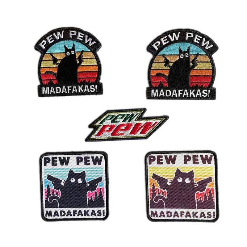 PEW PEW Madafakas insignias de gato divertidas apliques de tela bordada, pegatinas militares parches tácticos con gancho para sombrero, mochila - imagen 3
