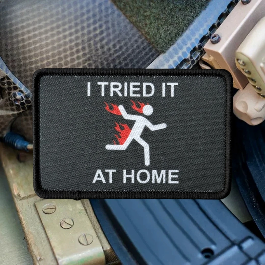 Parche "I TRIED IT AT HOME", insignia de moral táctica, parches de bucle de gancho impresos, brazalete militar táctico, pegatina para mochila - imagen 4