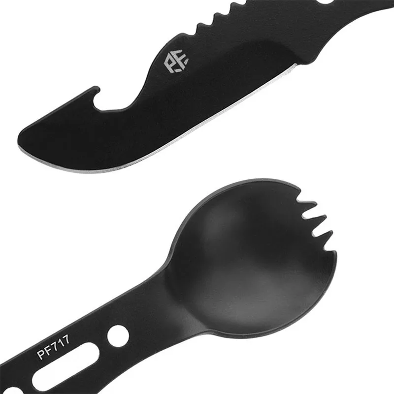 Juego de cuchillos y tenedor cuchara 5 en 1 para exteriores, silbato, herramienta de supervivencia para acampar, caza, senderismo, mochilero, utensilio multifuncional de supervivencia EDC - imagen 4