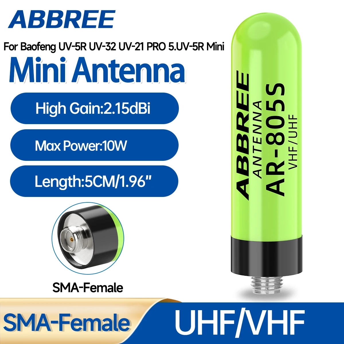 ABBREE AR-805S Mini Walkie Talkie SMA-Antena hembra UHF VHF señal fuerte para Baofeng UV-5R UV-5R Mini UV-32 UV-21PRO Ham Radio