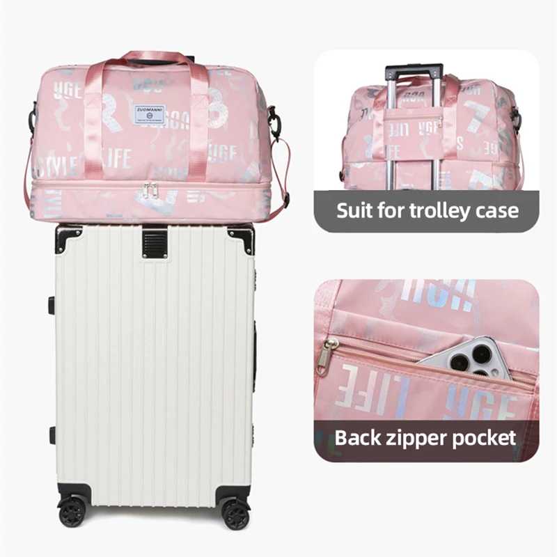 Bolsa de lona deportiva para Fitness, bolsas de Yoga secas y húmedas para gimnasio, estampado de letras, para exteriores, senderismo, Camping, natación, equipaje, bolso grande para fin de semana - imagen 5