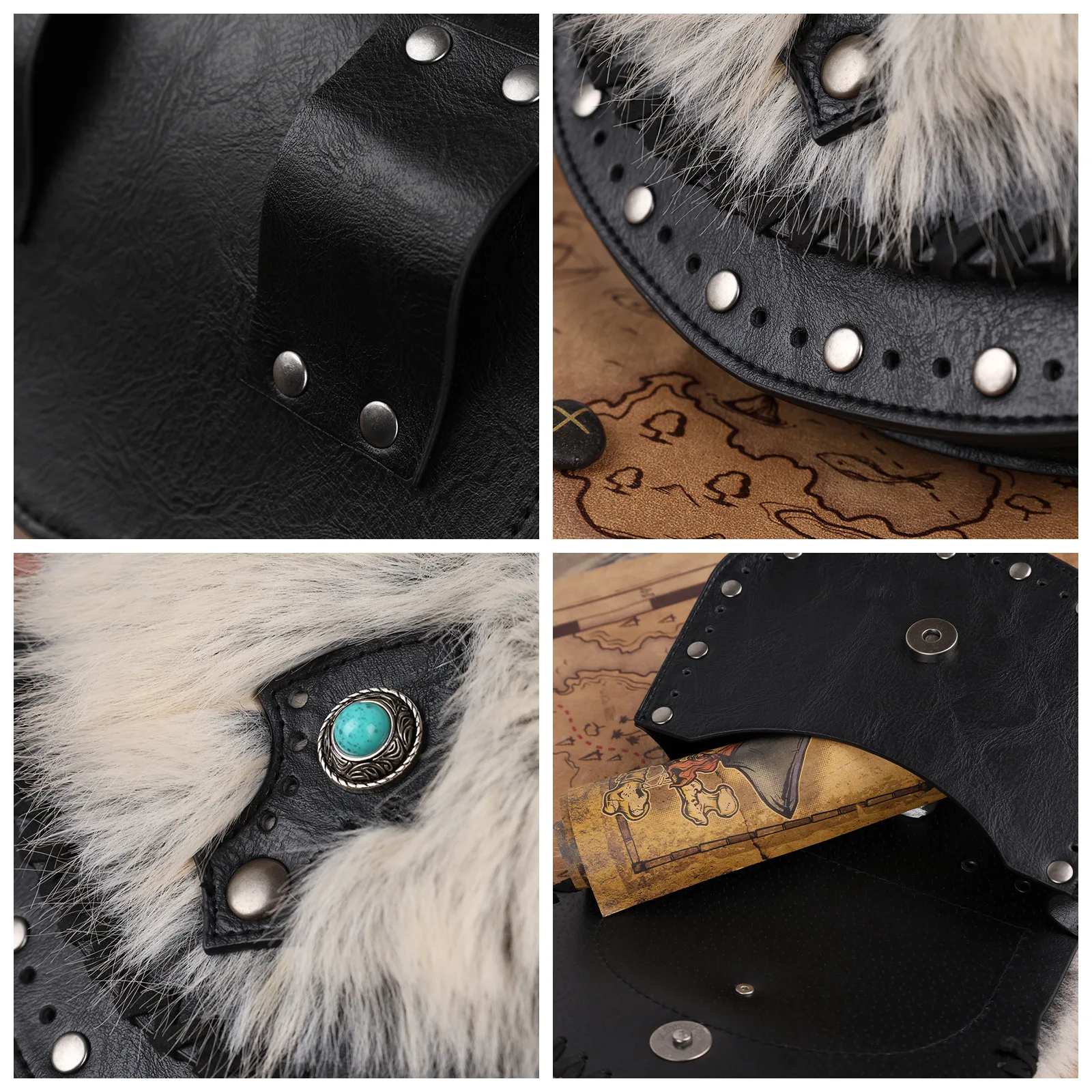 Bolso decorativo medieval turquesa: bolso de accesorios de cosplay retro de estilo nórdico (marrón/negro opcional) - imagen 2