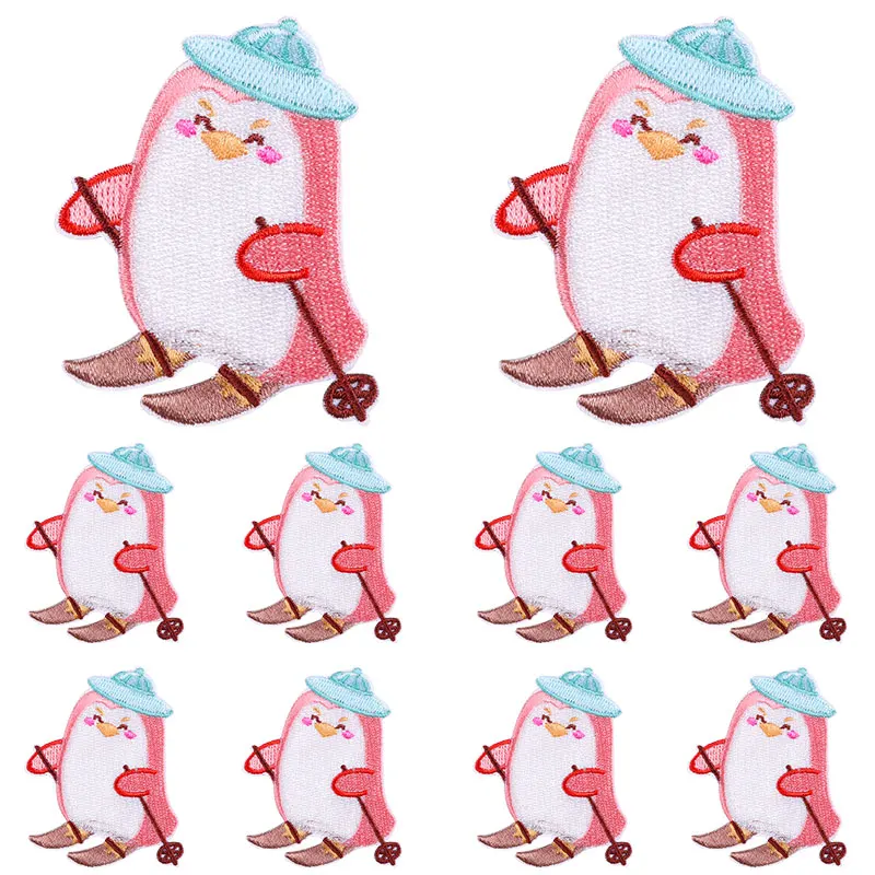 Parche bordado de pingüino, Parche de dibujos animados, parches autoadhesivos para ropa, parches de animales en ropa, pegatinas de costura DIY, 10 unids/lote - imagen 4