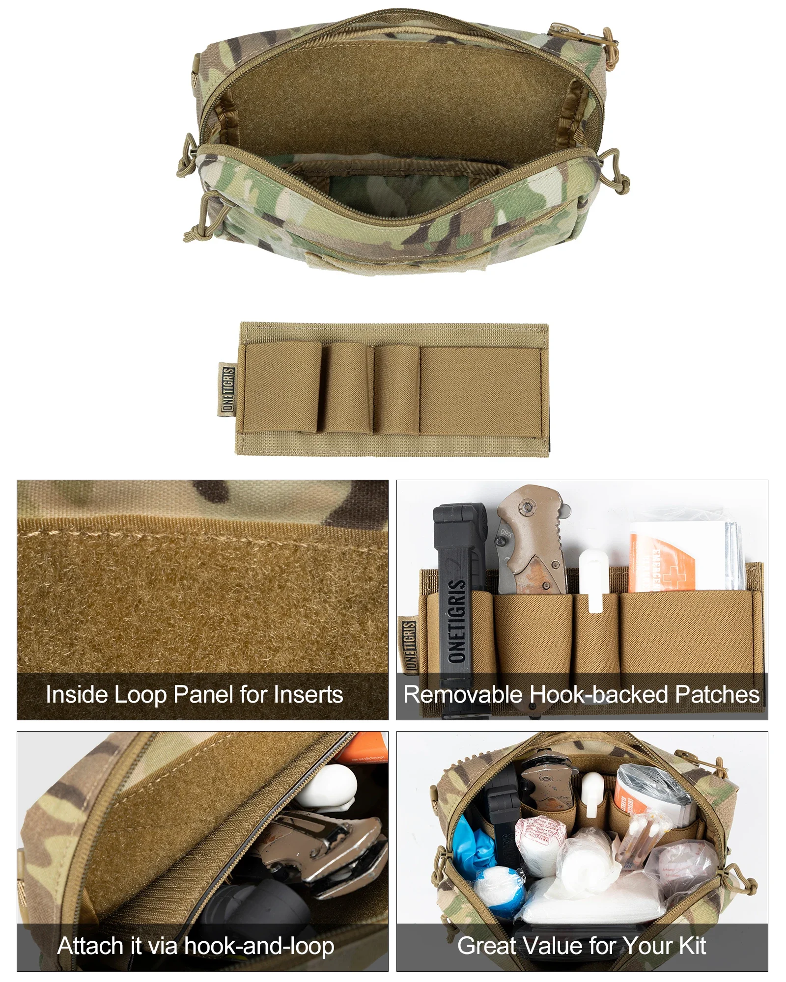 Bolsa táctica ONETIGRIS, bolsa colgante PLUS1S, bolsa de administración, bolsa de herramientas táctica con Panel de gancho y bucle para chaleco, aparejo de pecho - imagen 2