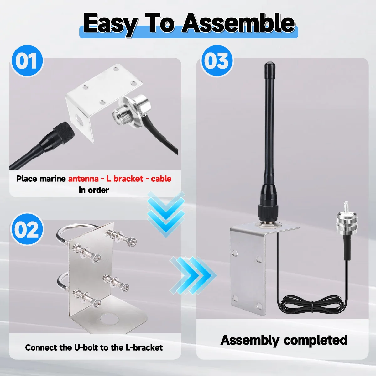 ABBREE X107M Antena de Radio Marina VHF PL-259 Conector 50W Potencia Máxima Alta ganancia con RG-58U Cable de baja pérdida para barco a enviar - imagen 4