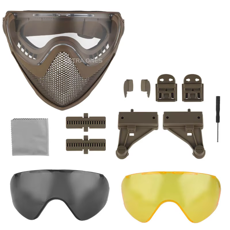 Máscara táctica airsoft - 3 lentes, malla de acero facial - imagen 2