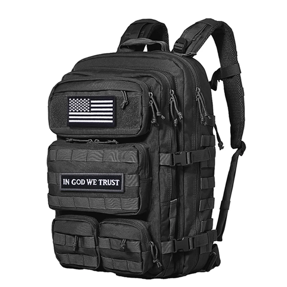 2 uds en Dios confiamos, insignia militar con parche de gancho y bandera americana para mochilas, sombreros (verde militar y negro/blanco) - imagen 5