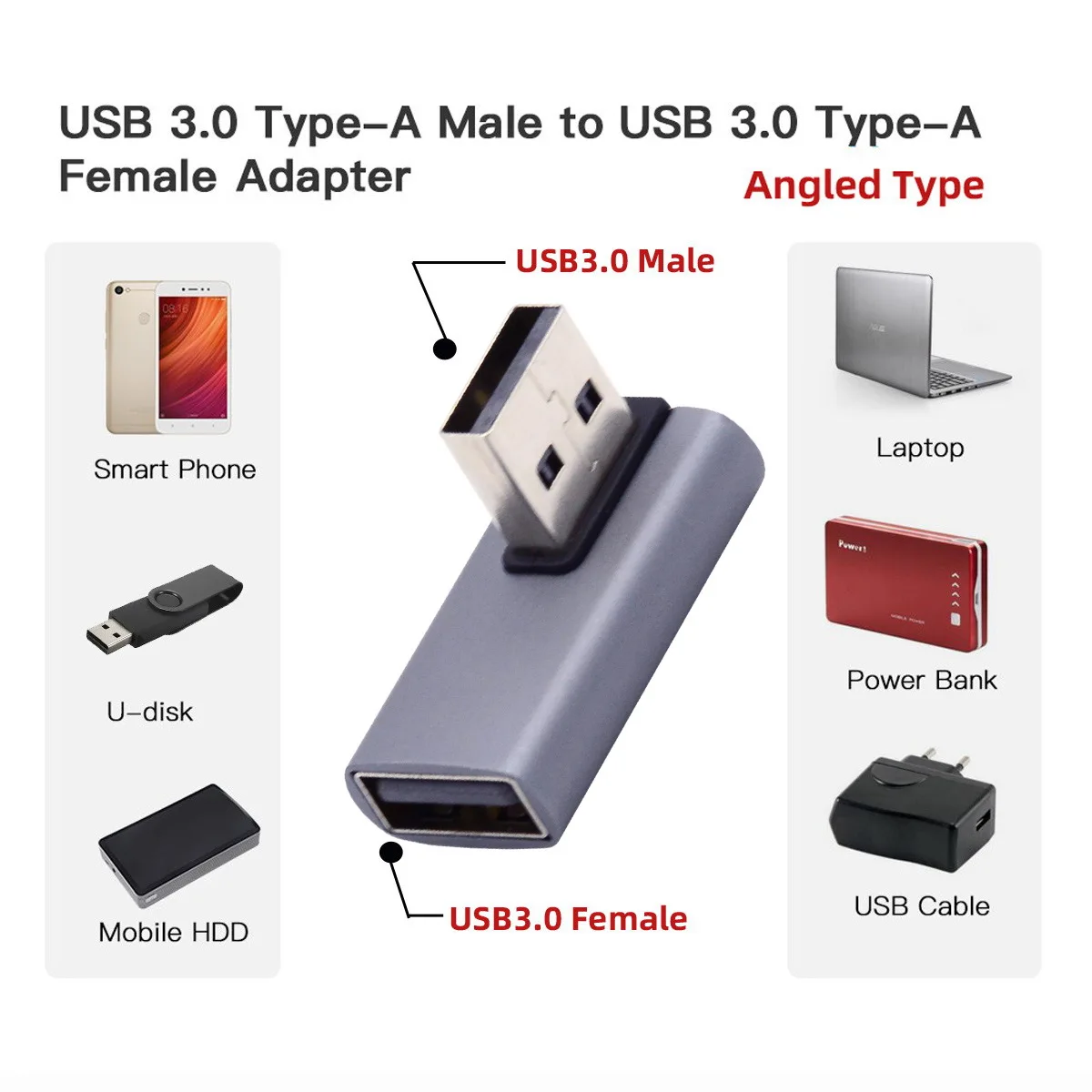 Adaptador de extensión macho a hembra de 10gbps, perfil bajo, 90 grados, tipo de ángulo recto, USB 3,0, alimentación de datos y vídeo - imagen 3
