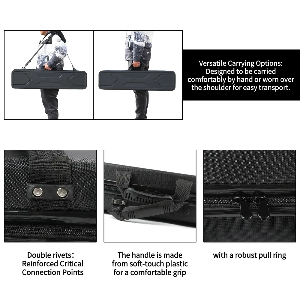 Caja de almacenamiento de herramientas de plástico ABS, Maleta táctica portátil multifunción de 95x23x12cm, estuche de equipo de pesca con flecha y lazo de algodón rasgado a mano - imagen 3