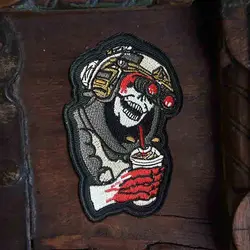 Parche táctico bordado calavera roja con velcro MOLLE