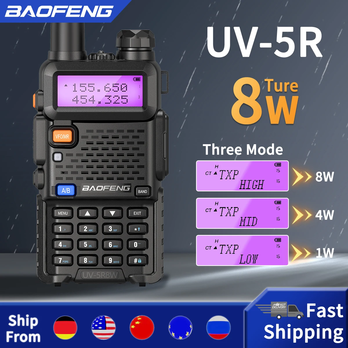 Baofeng-walkie-talkie UV 5R de doble banda, 5W, 8W, Radio bidireccional, Vhf, Uhf, Radio FM, transceptor de mano para caza, 16KM