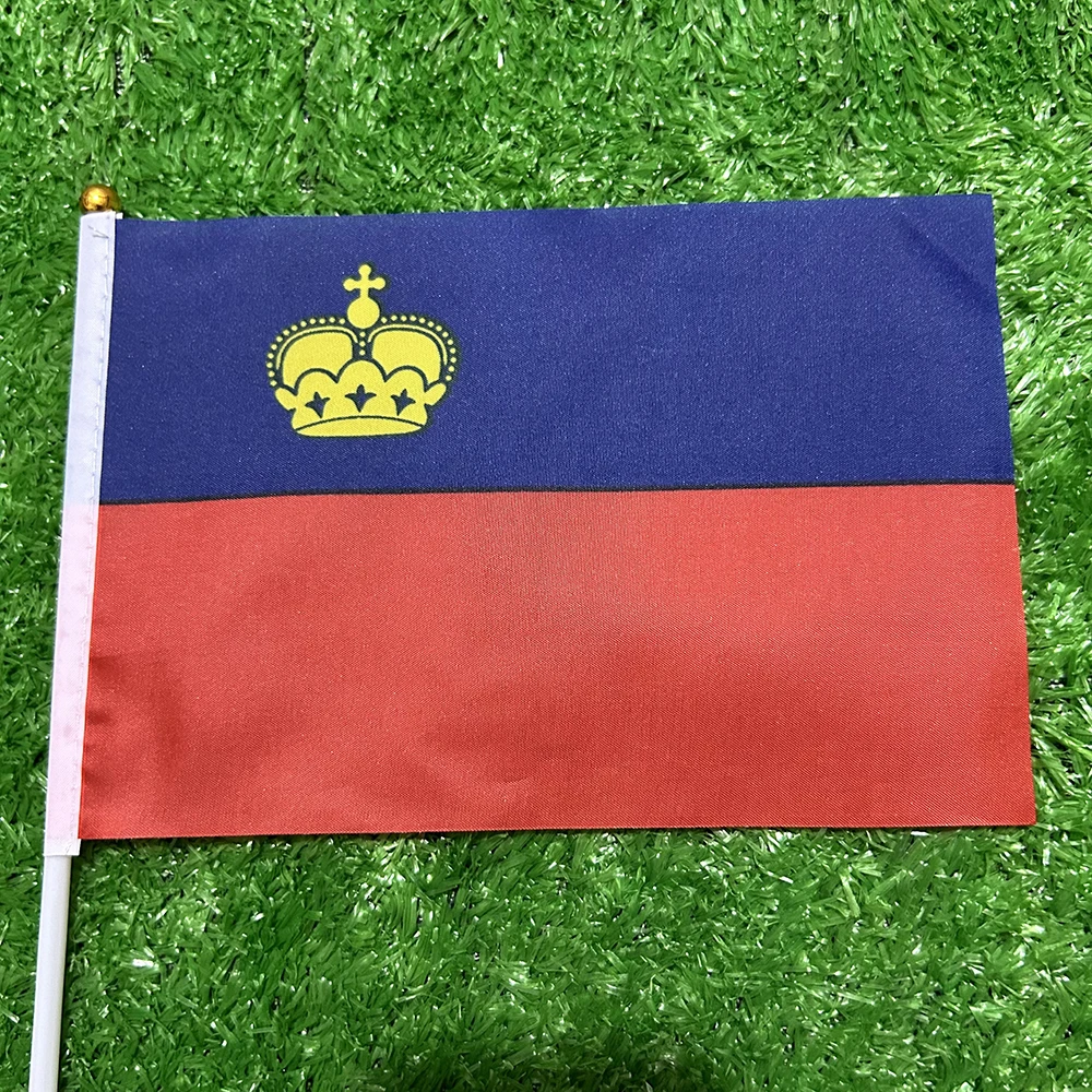 Bandera del cielo bandera de Liechtenstein bandera de Liechtenstein 10/20/50/100pcs 21*14cm bandera de Liechtenstein ondea la mano con poste de plástico para la actividad deportiva - imagen 4