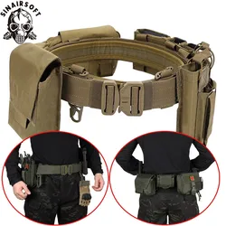SINAIRSOFT Cinturón de batalla táctico 8 en 1 Airsoft Utility 1000D Nylon Cinturón de trabajo táctico con bolsa magnética
