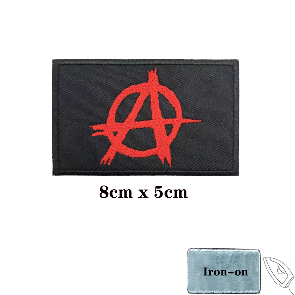 Parche de bandera roja de anarquía, etiquetas de insignia a rayas, brazalete militar de mandriles, bucle de hierro o gancho bordado, 1 ud. - imagen 2
