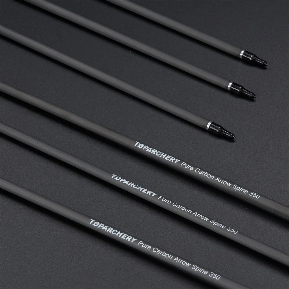 Tiro con arco 100% flechas de carbono puro 350 de columna vertebral con plumas reales de 4 pulgadas 100 puntos de grano para arco largo recurvo compuesto - imagen 5