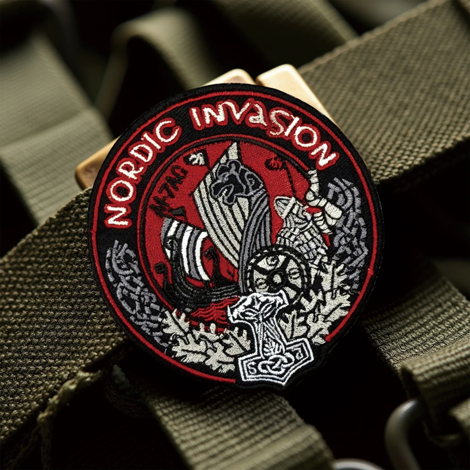 Parche de Velcros de invasión nórdica, insignia bordada con cierre de gancho y bucle divertido para mochila táctica Molle, chaqueta y gorras - imagen 4