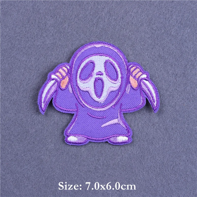 Parche de apliques bordados para ropa, cuchillo de gato asesino de Calavera, parches fusibles Punk en la ropa, Parche de seta Rock and Roll - imagen 2