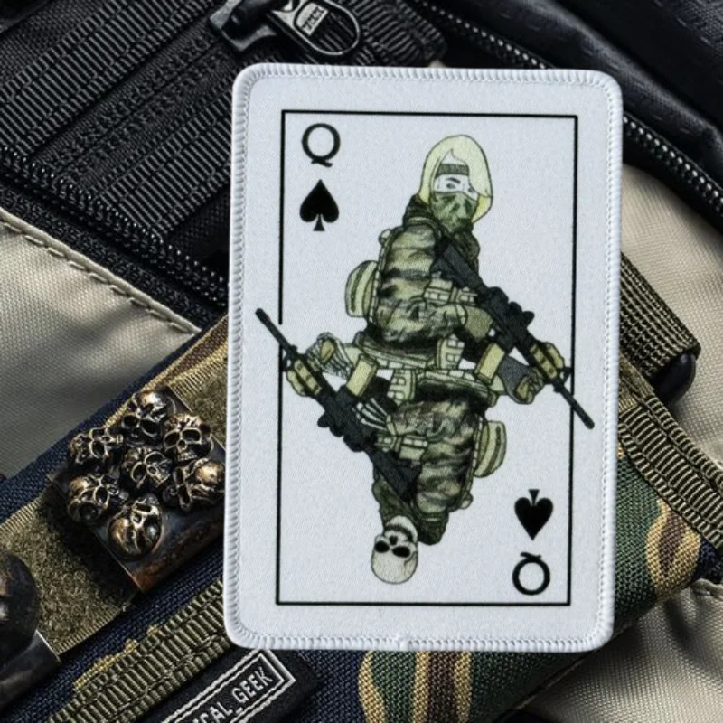 Parche con estampado de tarjeta Queen, chaleco táctico, gancho y bucle, sombrero, insignia de moral, mochila, pegatinas decorativas, parches para brazalete para ropa - imagen 5