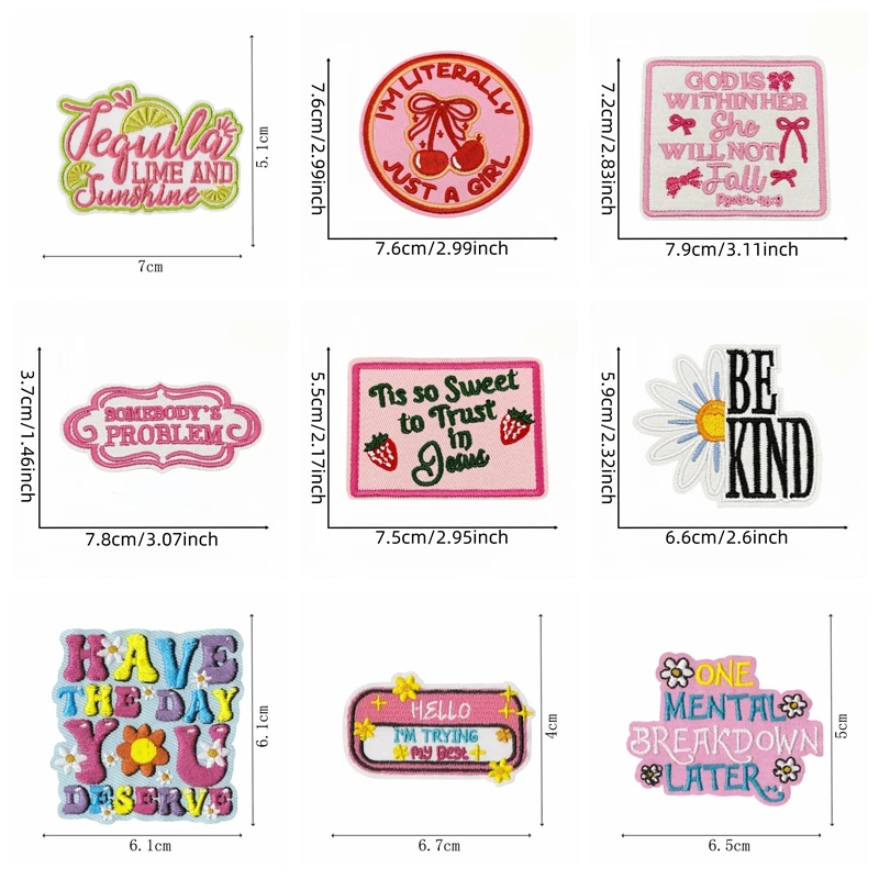 10 Uds. Venta al por mayor parche de dibujos animados arco lápiz parches bordados planchar en parches para ropa sombreros chaquetas DIY parche con eslogan de letras - imagen 3