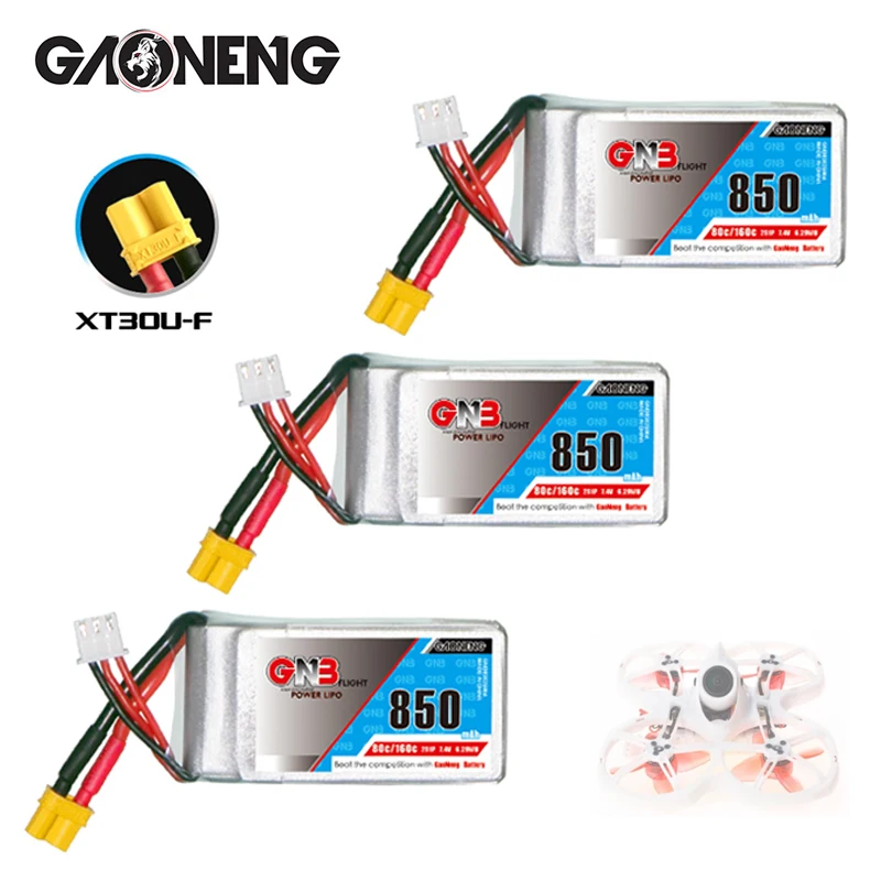 Batería Lipo GNB 2S 7,4 V 850mAh Max 160C para con enchufe XT30 para Dron de carreras con visión en primera persona Micro Quadcopter helicóptero RC piezas 2S batería