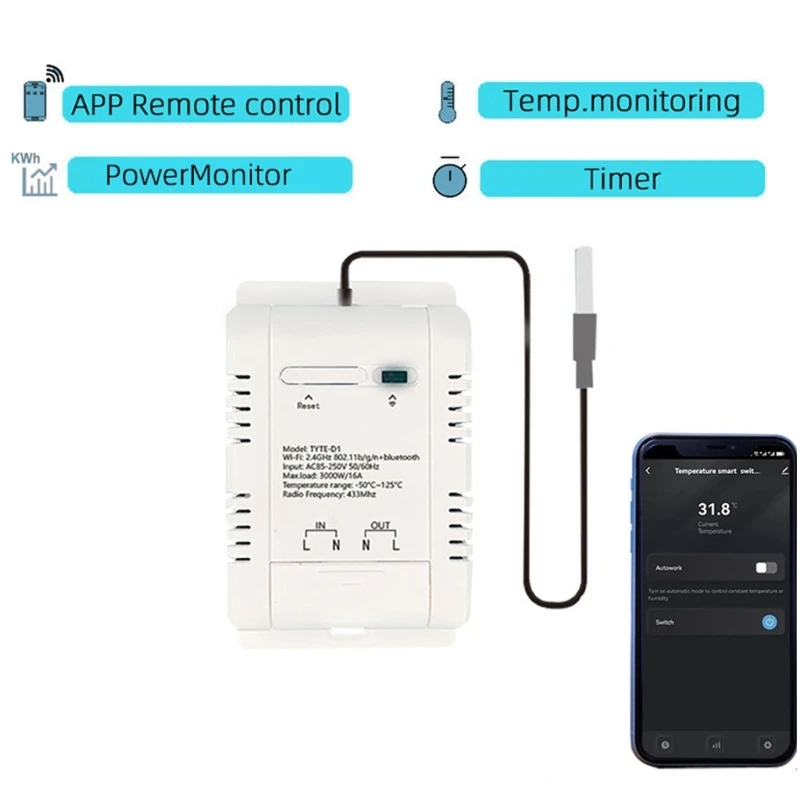 Cambio temperatura del hogar Control remoto Termostato Monitoreo energía 433MHz K1KF - imagen 2