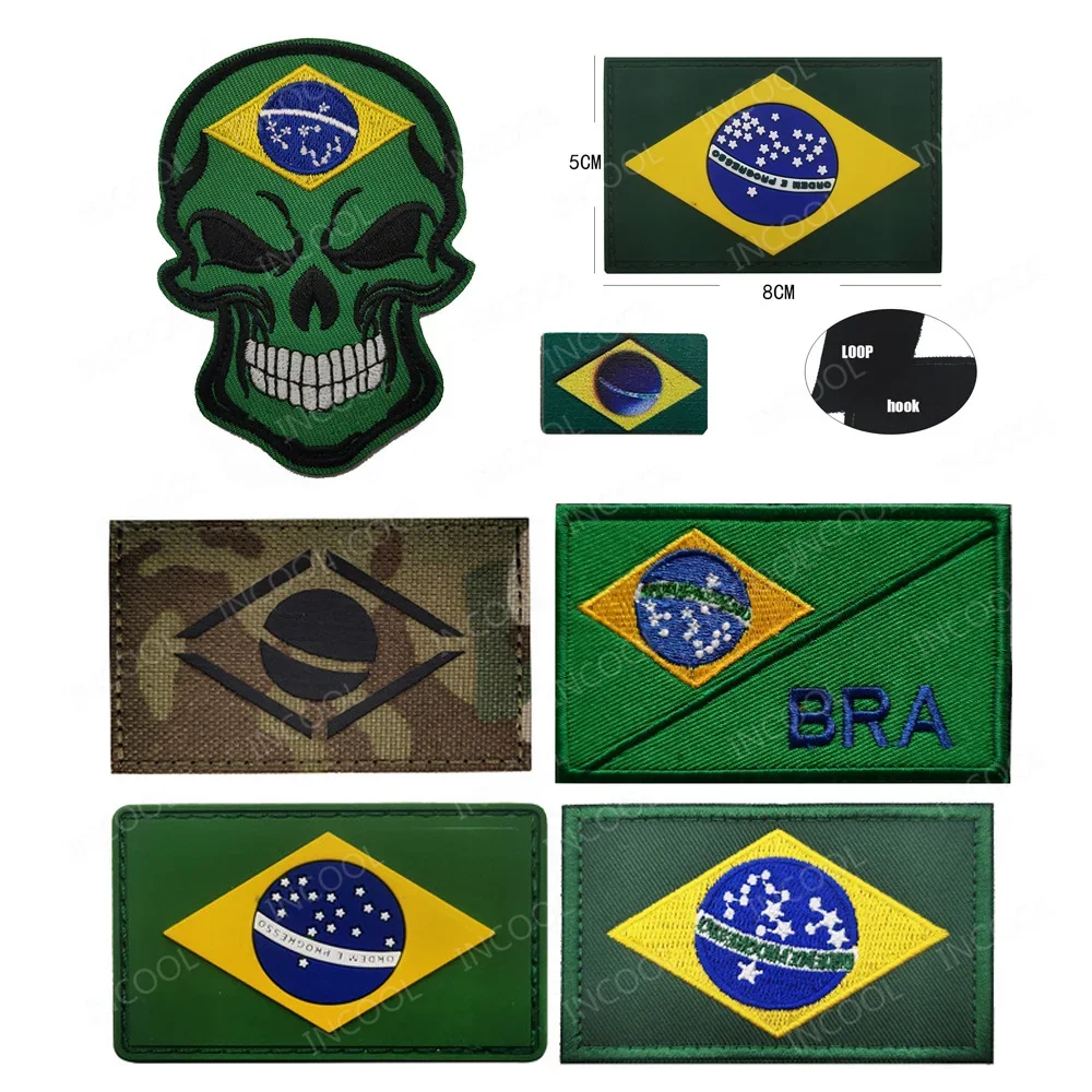 Parches bordados de Brasil, sujetador de goma de PVC brasileño reflectante IR, parche trasero con gancho decorativo para mochila de ropa - imagen 2