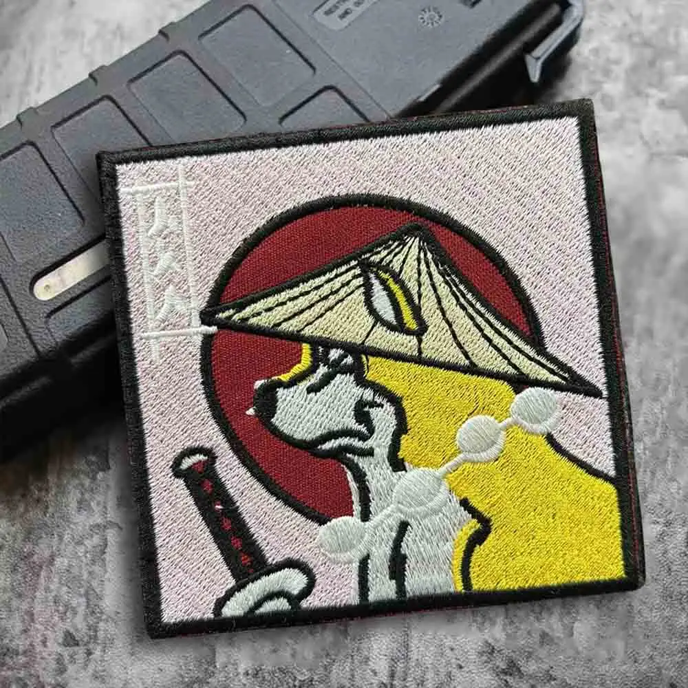 Shiba Inu-cuchillo samurái japonés, parche táctico con gancho y bucle, parche bordado, brazalete, insignia de moral militar, pegatinas para mochila