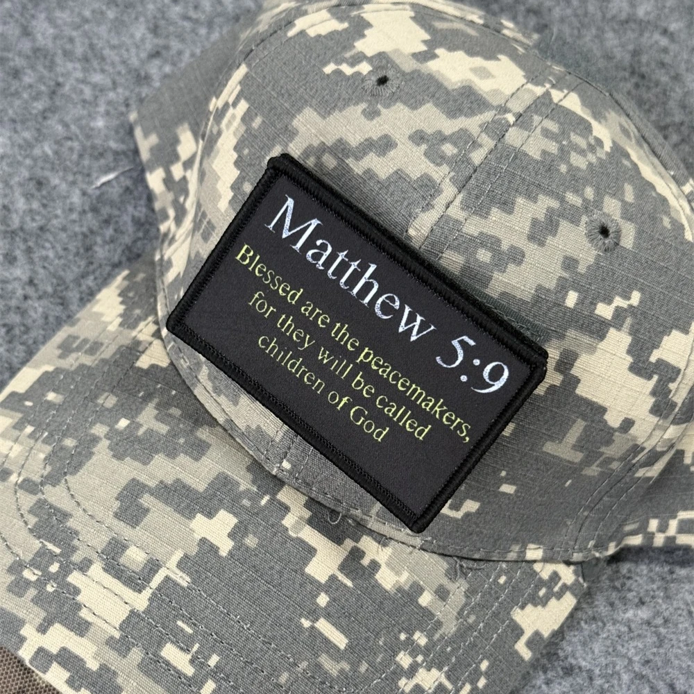 Matthew 5:9 versículo bíblico moral parche táctico impreso parches de gancho y bucle en ropa mochila militar pegatina brazalete apliques