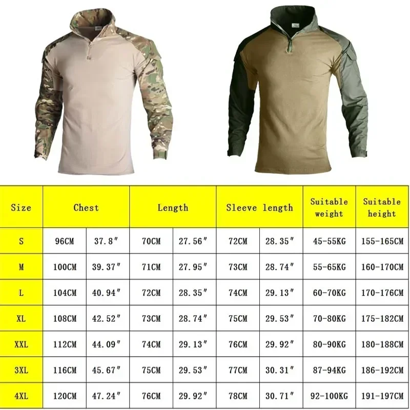 Camisas de manga larga para exteriores, camisa de combate con cremallera 1/4, ropa táctica de algodón Ripstop resistente al desgaste de camuflaje Airsoft Paintball - imagen 2