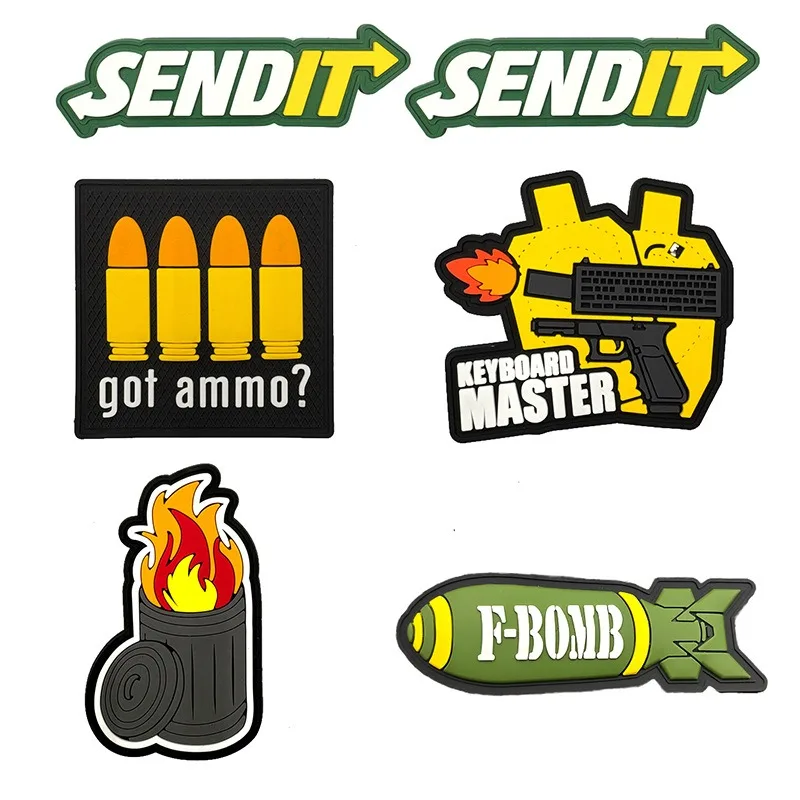 Parche luminoso de PVC, insignia de moral de revista táctica, cubo de basura de misiles, parche de gancho y bucle de llama, brazalete, pegatina para mochila